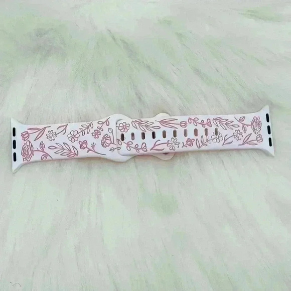 New Floral Design Apple Watch Bands  38mm 40mm 41mm in Pink White - Picture 5 of 5